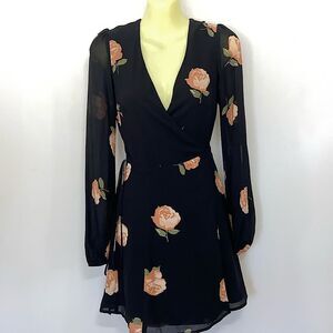 Reformation Dress Black Pink Floral Wrap Mini New Without Tags Sz XS